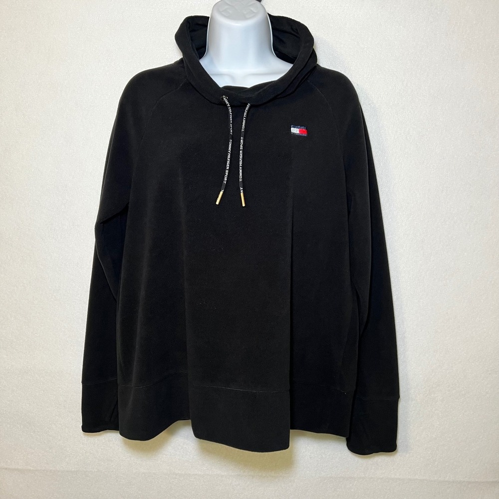 Tommy Hilfiger Sport Women Fleece Athleisure Y2K Classic Preppy Pullover Black S